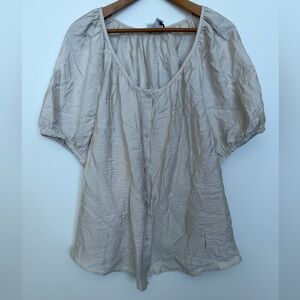 Ava & Viv XXL Cream Puff Sleeve Button Front Blouse NWT